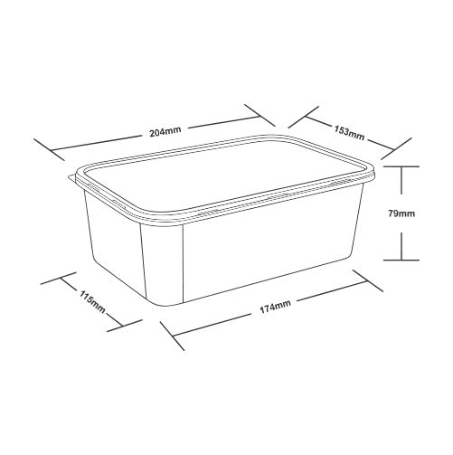 Rectangular 1500 ml Food Container Dimensions