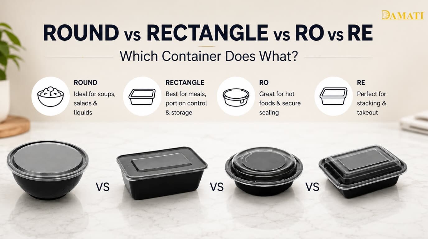 Black plastic food containers - Damati