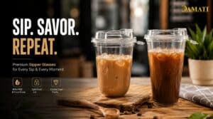 Plastic sipper glasses for bubble tea, milkshakes and iced coffee